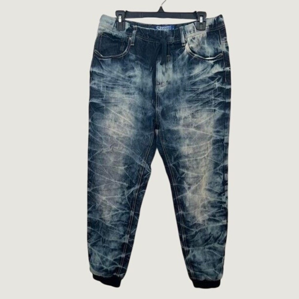 Royal Blue Jogger Jeans Blue Acid Wash Distressed Streetwear‎ Size M 30-32